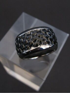 Dyrberg/Kern Women’s Textured Black and Silver Emamel Ring Size 7
